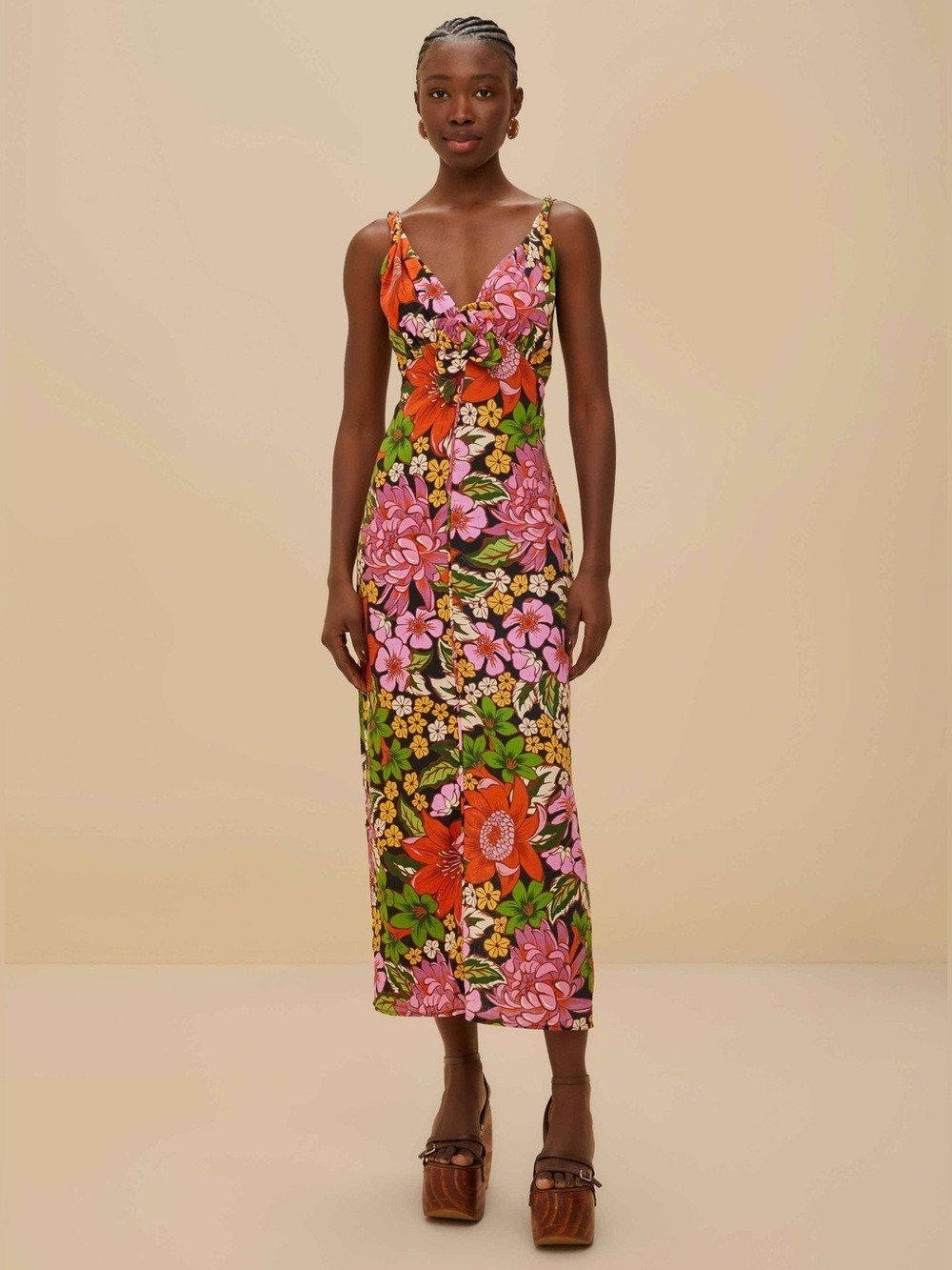 Farm Rio Black Floral Vivi Rose Midi Dress